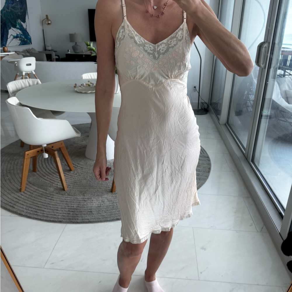 Vintage silk Elegant Cream Lace Slip Dress